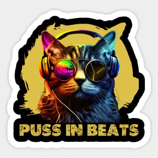 Puss in Beats, Funky Cat in DJ Headphones Sticker